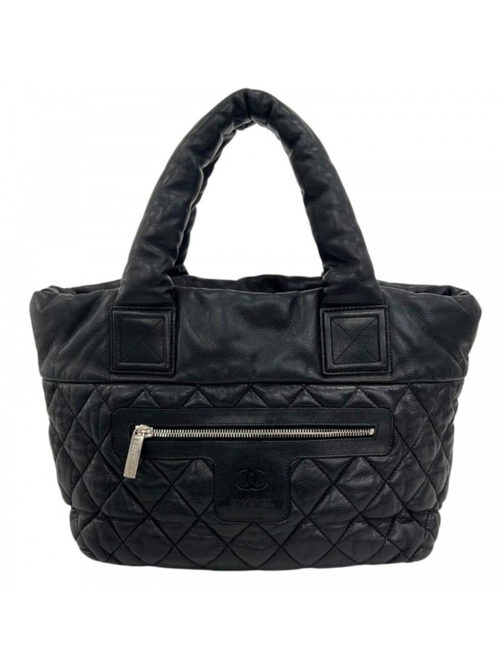 Chanel Handbag Coco Cocoon Leather Black Silver